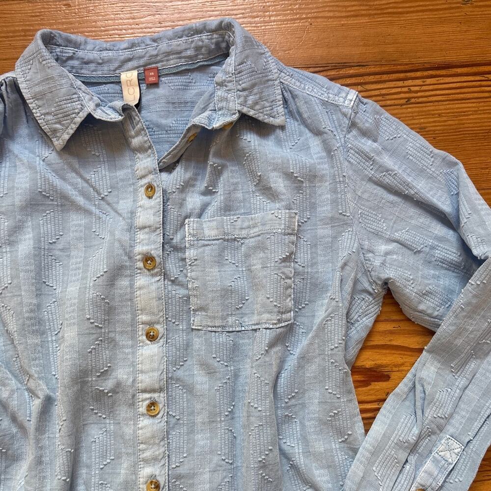 Pilcro light‎ blue cotton lace back western long sleeve button up shirt SIZE XS - Picture 2 of 7